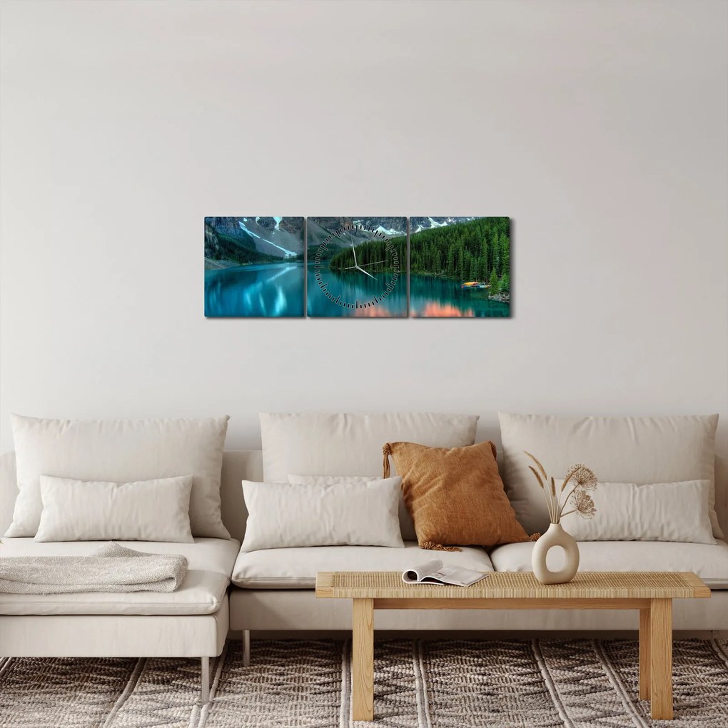 Obraz turkusowego jeziora (z zegarem) (90x30 cm)