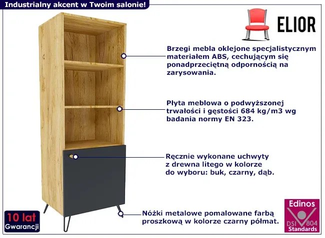 Industrialna witryna z drzwiczkami dąb craft + czarny - Zorina 11X