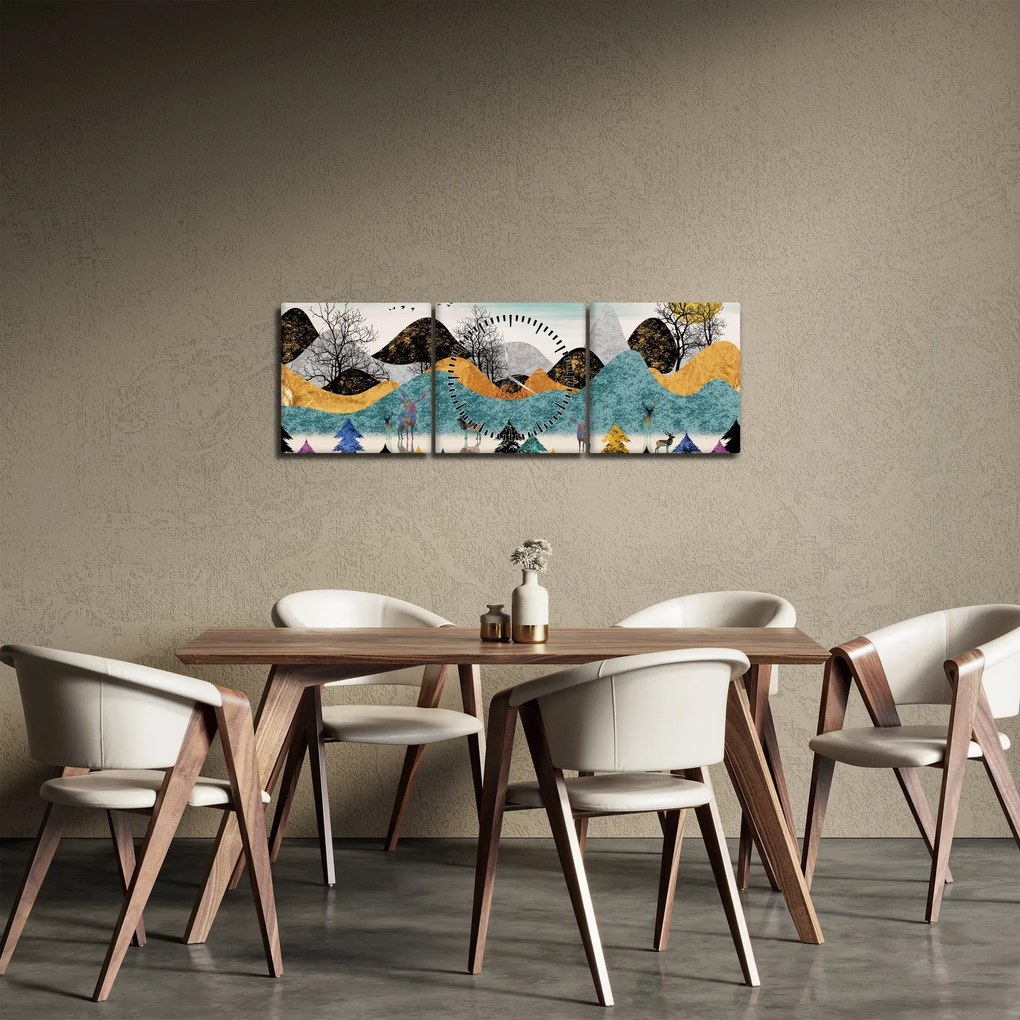 Obraz graficzny z jeleniem (z zegarem) (90x30 cm)