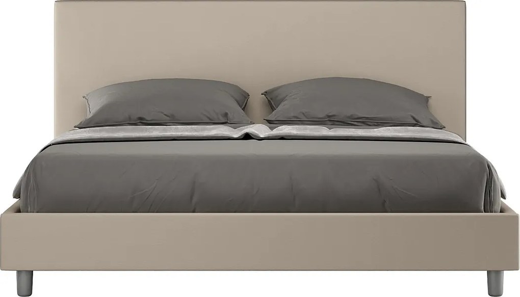 Łóżko wyposażone w stelaż z listwami tapicerowane 160x190 sztucznej skóry Szaro-beżowy Naspy