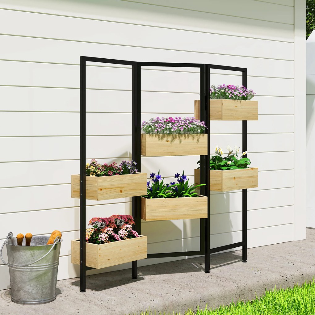 Outsunny Doniczki z Przegrodą, Podwyższona Grządka z Składanym Trejażem, 6 Doniczek z Otworami Drenażowymi, Stalowa Konstrukcja | Aosom PL