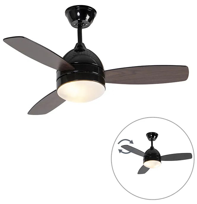 Czarny Wentylator sufitowy z lampą z drewnianym nadrukiem 96 cm z pilotem - Rotar Nowoczesny Oswietlenie wewnetrzne