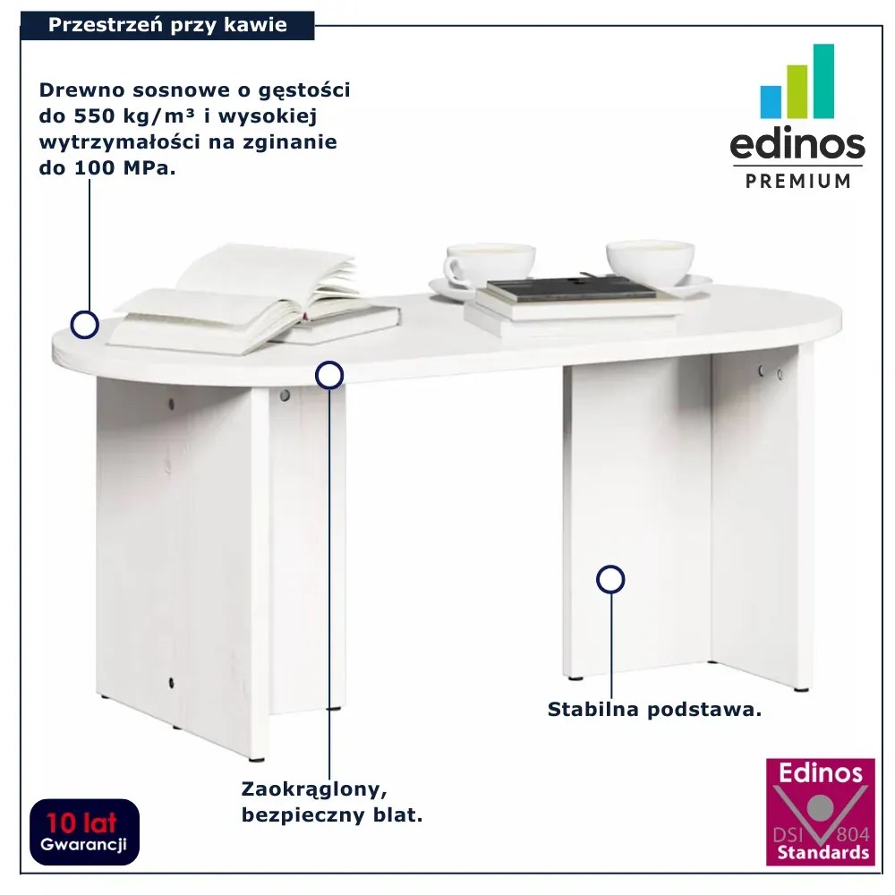 Biały sosnowy stolik kawowy owalny P8-G68