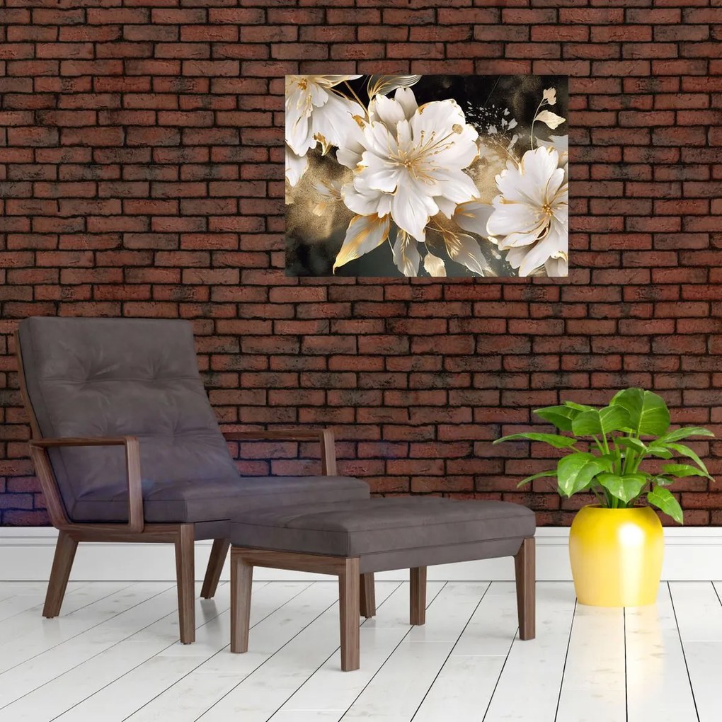 Obraz na szkle - Kwiaty w kolorze złotym (70x50 cm)