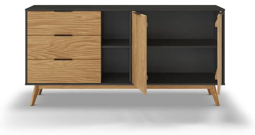 Czarno-naturalna niska komoda z drewna sosnowego 165x80 cm Lavis – Marckeric