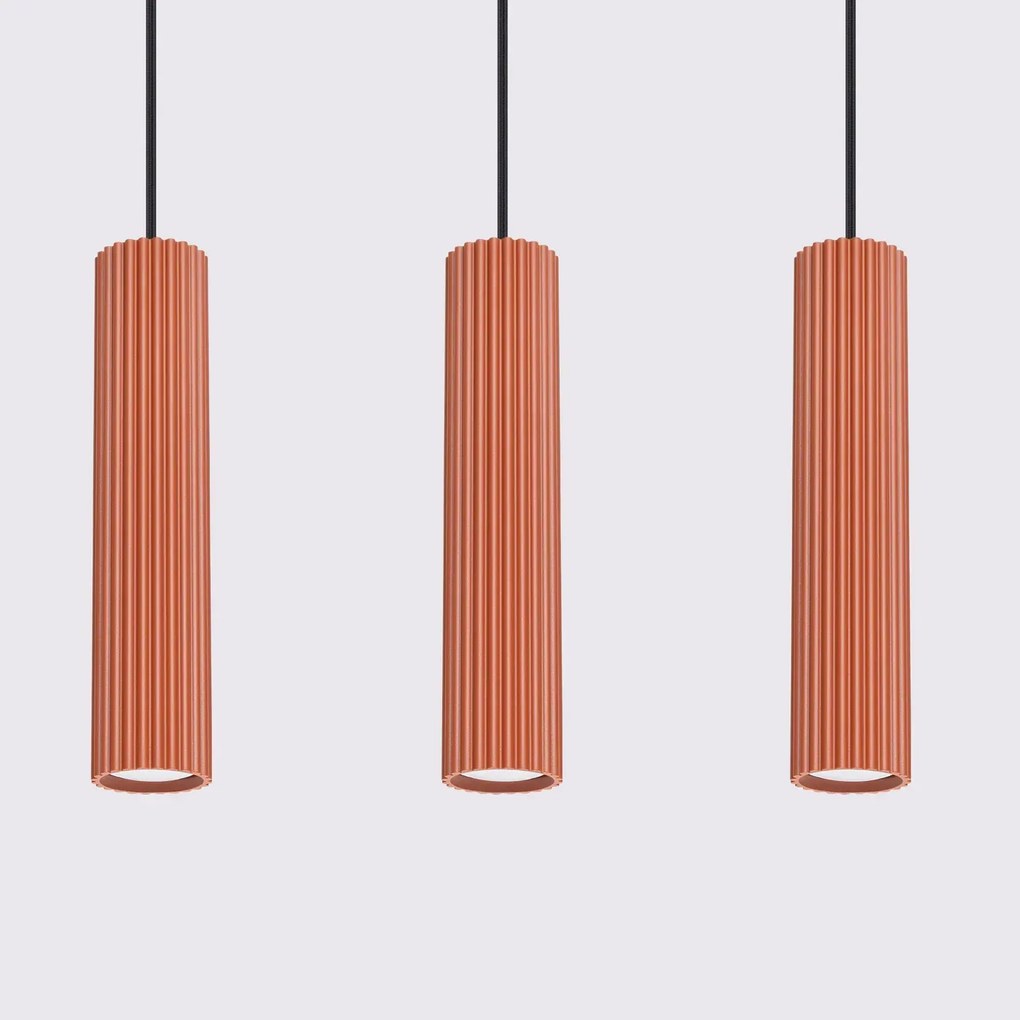 Lampa wisząca KARBON 3L ochra czerwona ryflowana SOLLUX LIGHTING