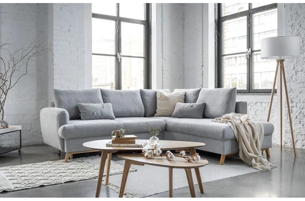 Jasnoszary rozkładany/ze schowkiem narożnik (prawostronny/w kształcie litery L) Scandic Lagom – Miuform