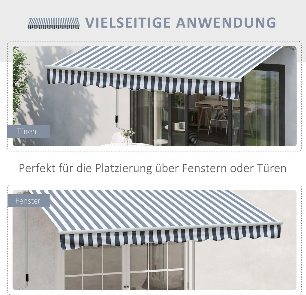 Outsunny markiza markiza przegubowa korbka ręczna balkon 2,95 x 2,45 m aluminiowy szary biały