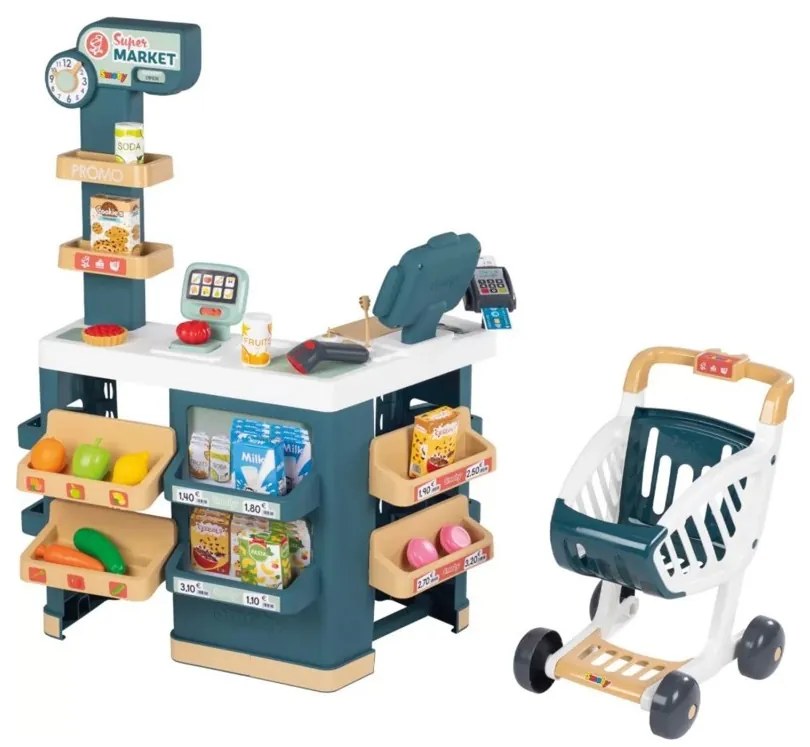 Smoby sklep supermarket z wózkiem kasą i elektronicznym skanerem
