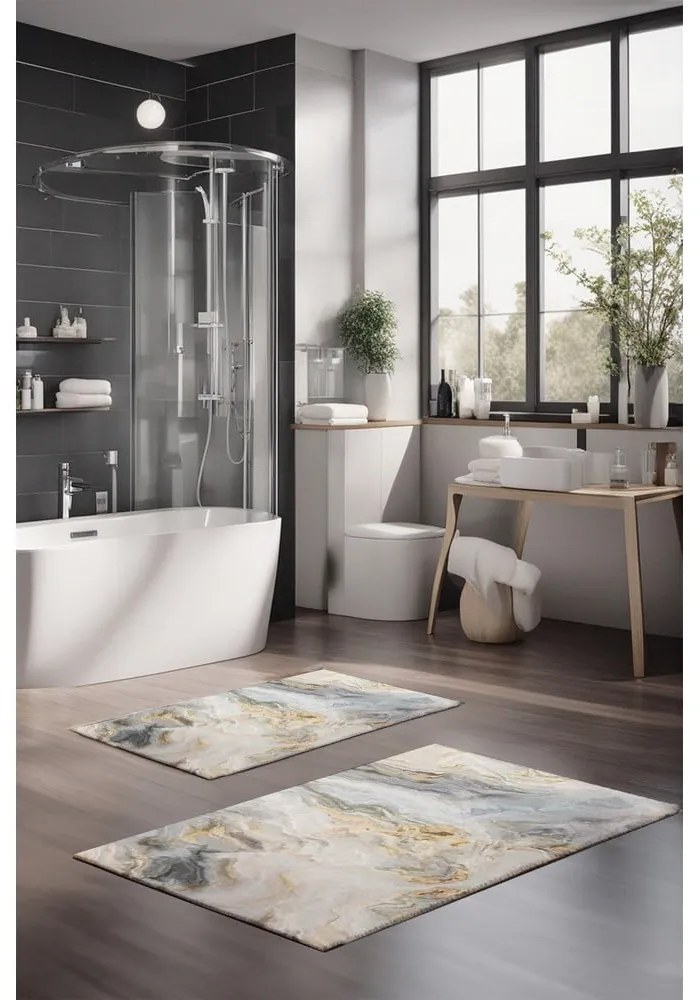 Szaro-beżowe dywaniki łazienkowe zestaw 2 szt. 60x100 cm – Foutastic