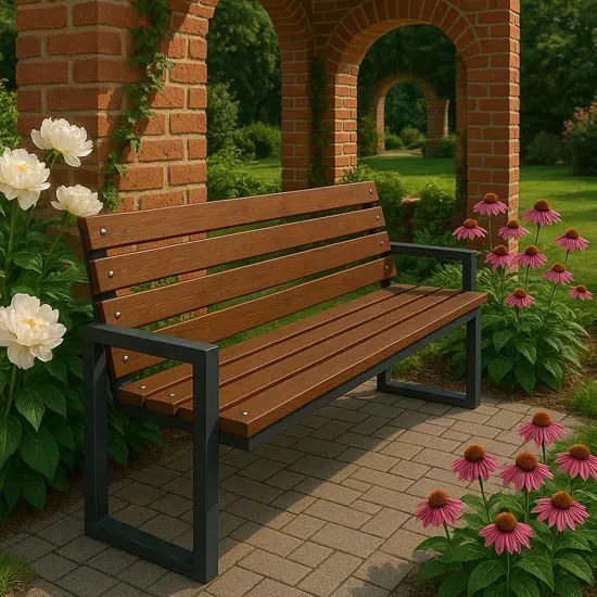Ławka ogrodowa z metalowymi nogami w kolorze orzech 182 cm - Vepa