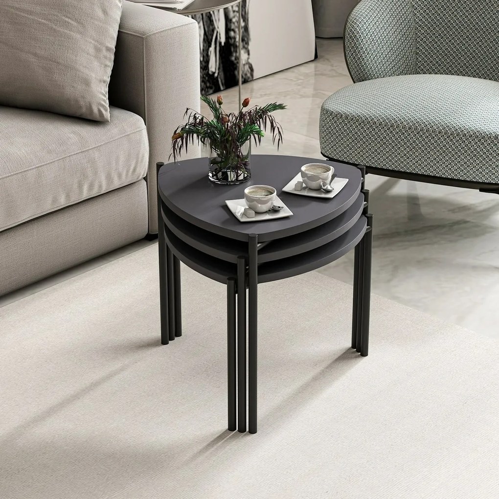 Zestaw stolików pomocniczych Lenny Anthracite, 3 szt.