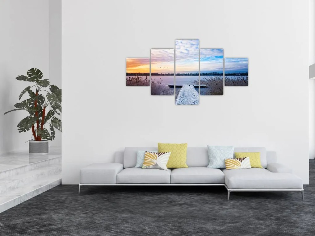 Obraz - Zamarznięte jezioro, Ełk, Mazury, Polska (125x70 cm)