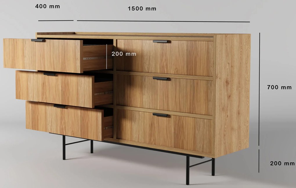 Komoda z 6 szufladami do przechowywania hikora naturalna R5-F71