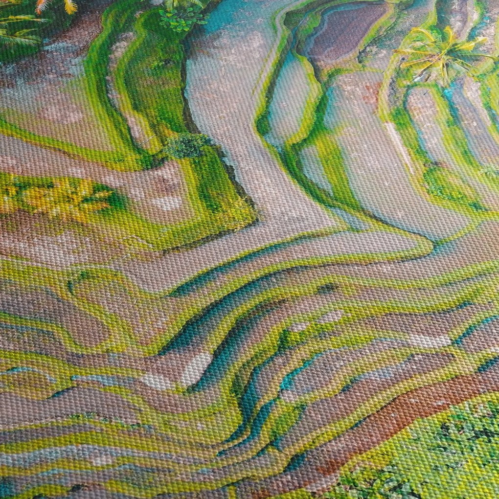 Obraz pól ryżowych z lotu ptaka (z zegarem) (90x30 cm)