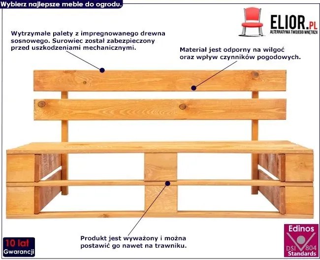 Brązowa ławka ogrodowa z palet - Olefix 2X
