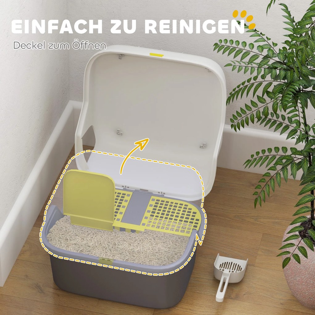 PawHut Kuweta dla Kota z Pokrywą i Łopatką, Łatwa w Czyszczeniu, Zamykana, Kolor Biały