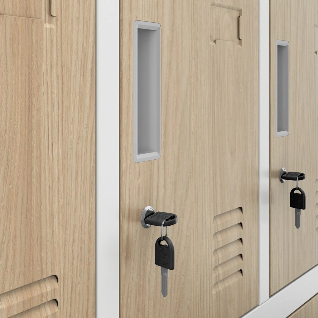 Szafa skrytkowa socjalna BHP biała/dąb sonoma: Eco Design ROBERT, 1360 x 1720 x 450 mm