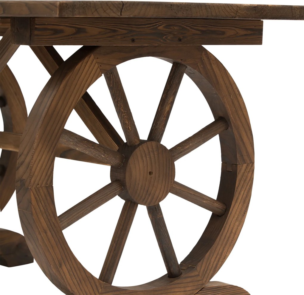 Outsunny Stół Ogrodowy Drewniany Okrągły Odporny na Warunki Atmosferyczne Naturalny 115x60x65cm | Aosom PL