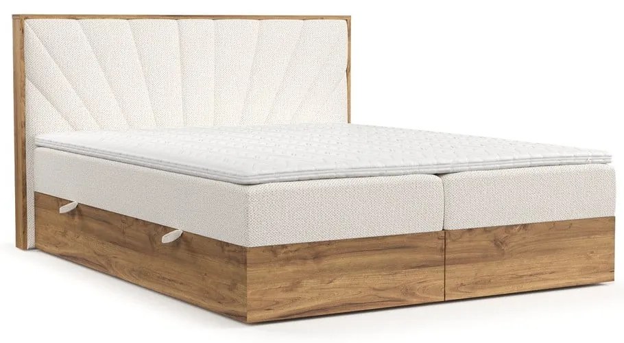Kremowo-naturalne łóżko boxspring ze schowkiem 140x200 cm Asahi – Maison de Rêve