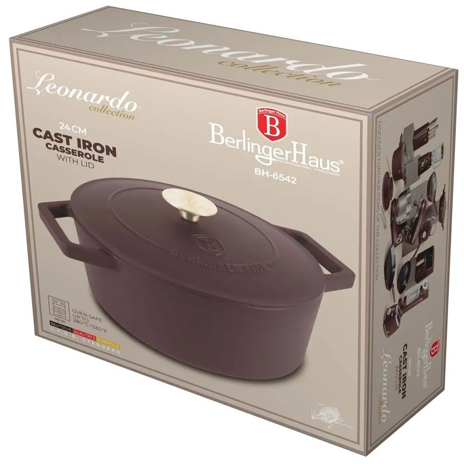 BerlingerHaus Żeliwna patelnia z pokrywką Leonardo 24 cm, 24 cm