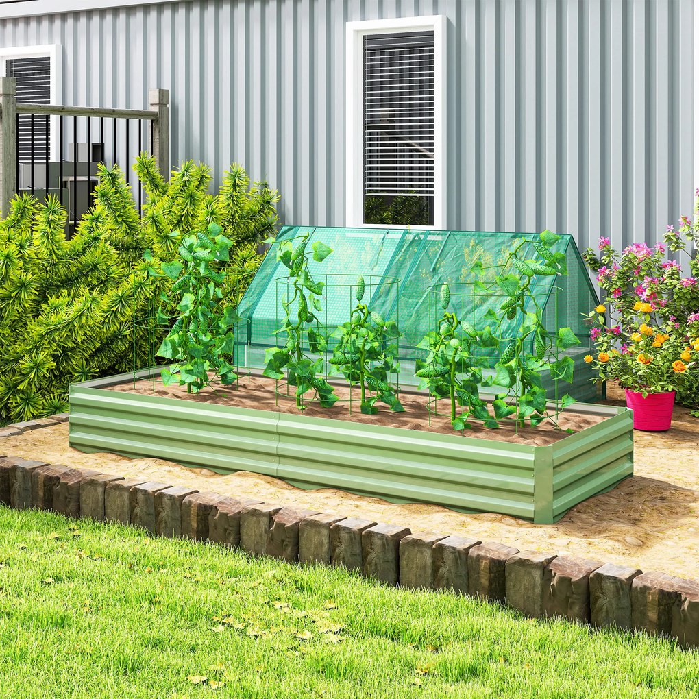 Outsunny Podwyższone Grządki Ogrodowe z Stali, Otwarte Dno, Łatwy Montaż, 241 dł. x 90,5 szer. x 30 wys. cm, Zielony
