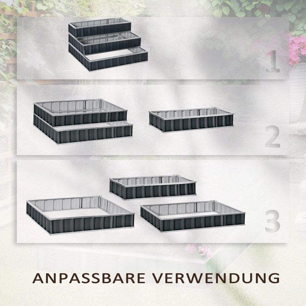 Outsunny podwyższona grządka ze stali, 118 cm x 118 cm x 62 cm