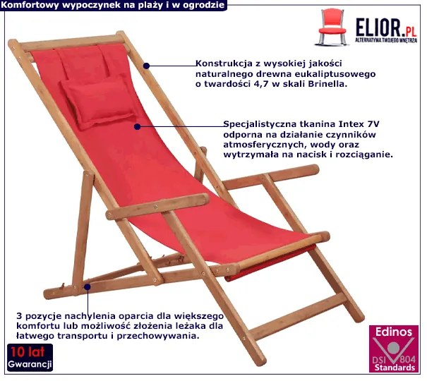 Czerwony składany leżak plażowy R3-K54