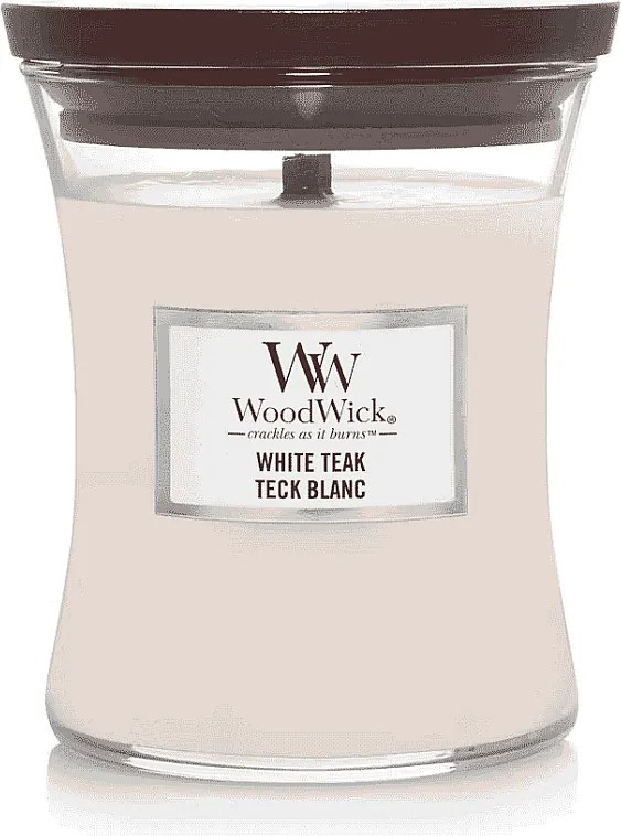 Świeca zapachowa klepsydra, White Teak, biały 275 gr