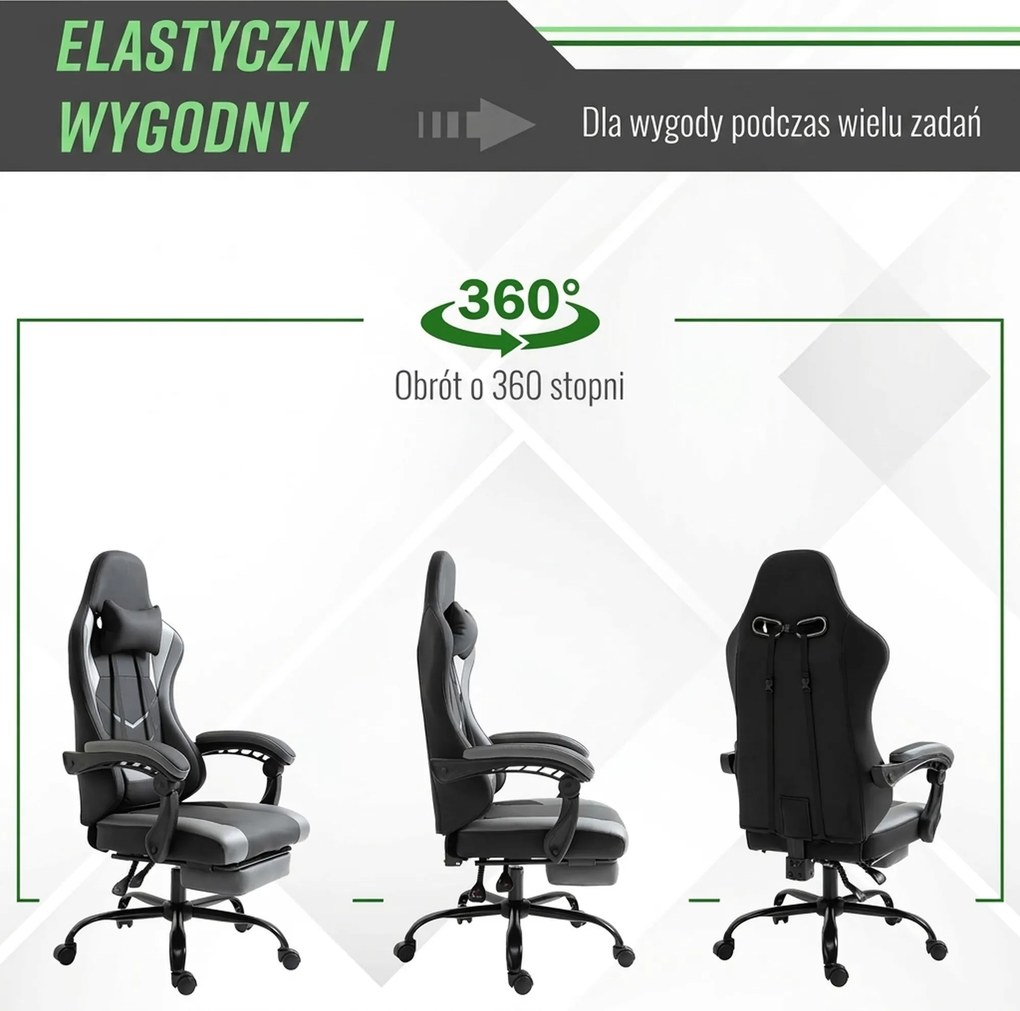 Vinsetto Ergonomiczne krzesło gamingowe z podnóżkiem krzesło biurowe do biurka czarne | Aosom PL