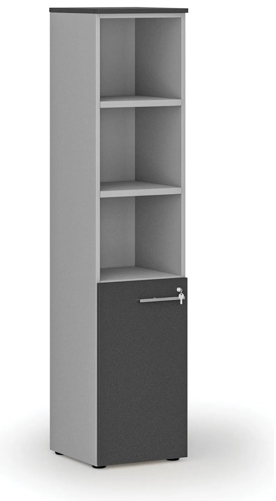 Szafa biurowa kombinowana PRIMO GRAY, drzwi na 2 poziomach, 400 x 420 x 1781 mm, szary/grafit