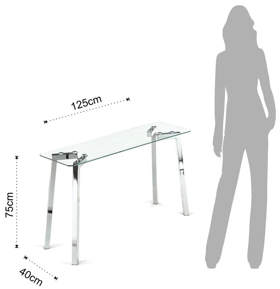 Srebrna konsola ze szklanym blatem 40x125 cm Kirk – Tomasucci