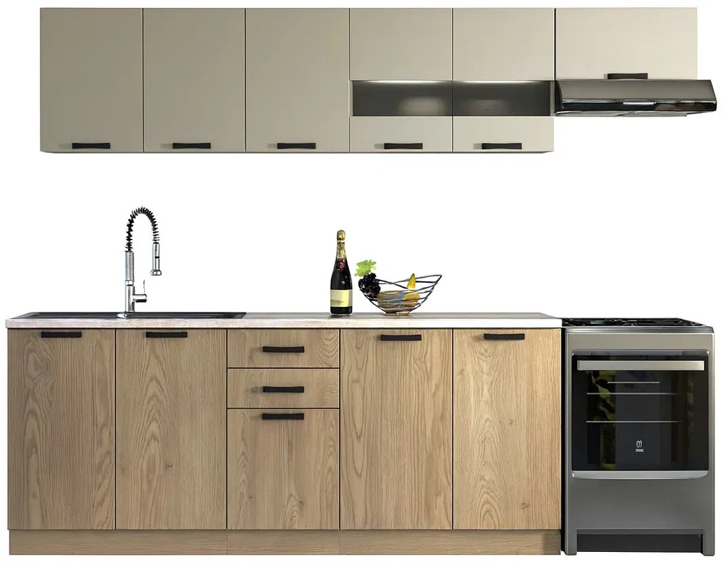 Komplet mebli kuchennych 260 cm dąb cremona + kaszmir  S8-E55