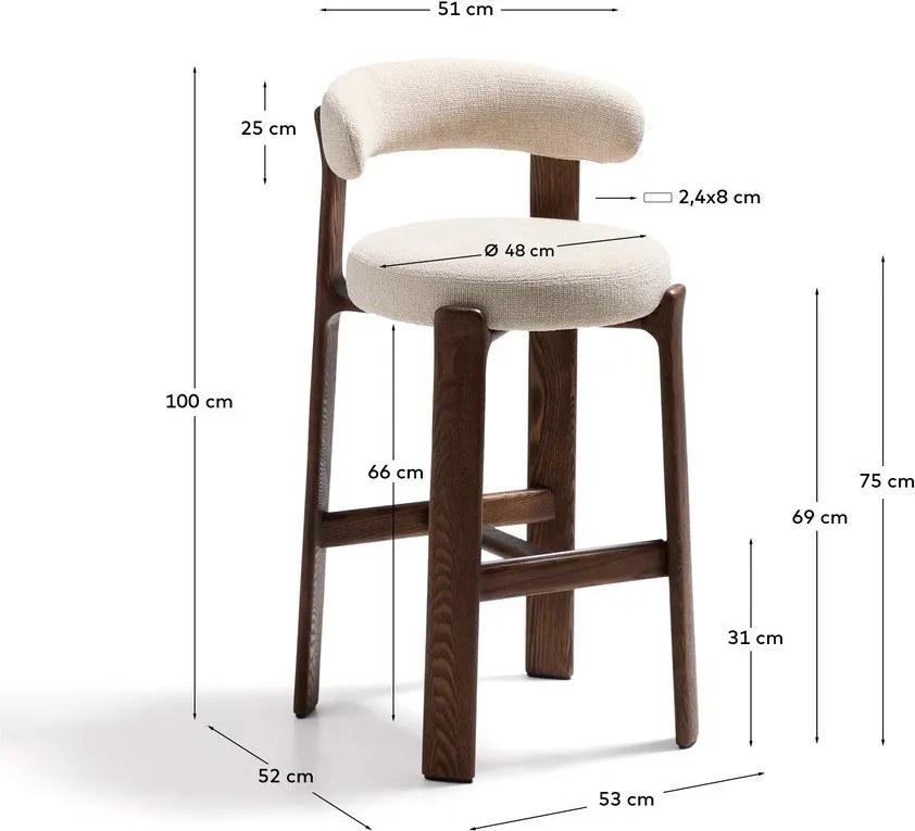 Beżowy/w ciemnym naturalnym kolorze hoker z litego drewna jesionowego (wysokość siedziska 75 cm) Granite – Kave Home