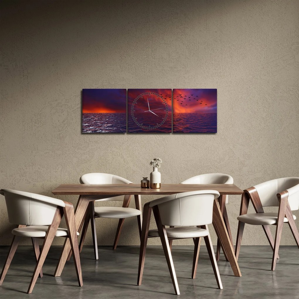 Obraz morza z ptakami (z zegarem) (90x30 cm)