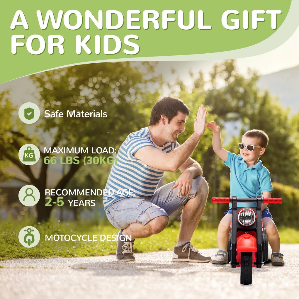 AIYAPLAY Pojazd na biegunach, Motocyklowy design, Muzyka i bańki mydlane, dla dzieci 2-5 lat, Czerwony