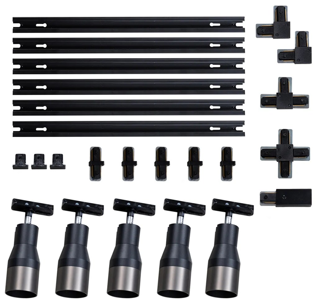 Nowoczesny system oświetlenia szynowego z 5 reflektorami w kolorze ciemnoszarego metalu - Iconic Kohua