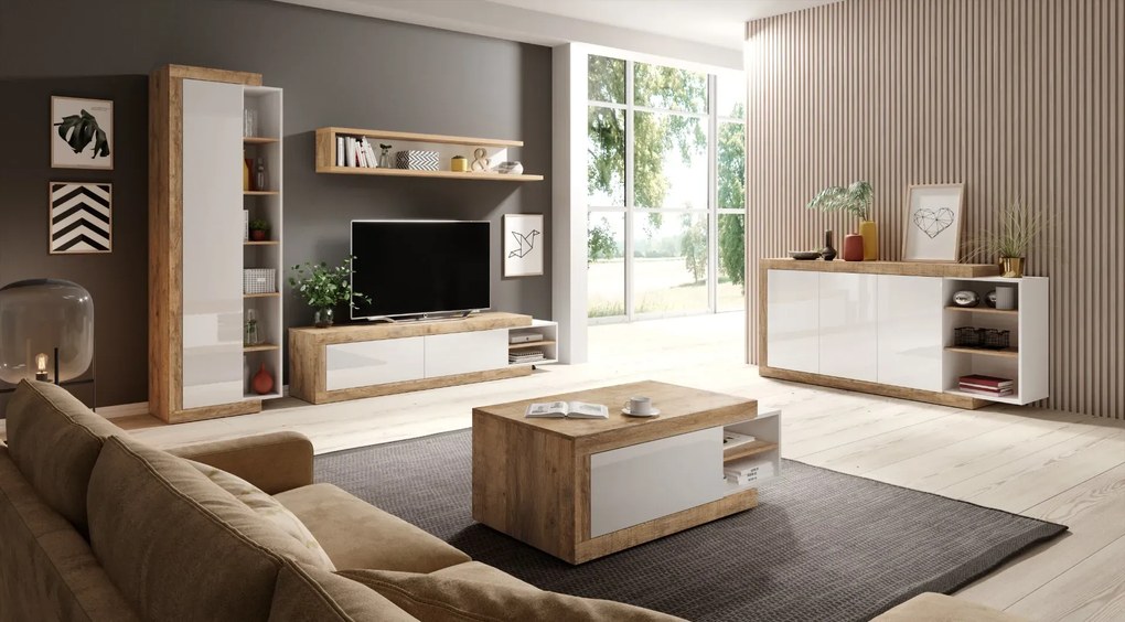 Komoda SINTRA 3D3S 200cm dąb samdal/biały połysk HELVETIA