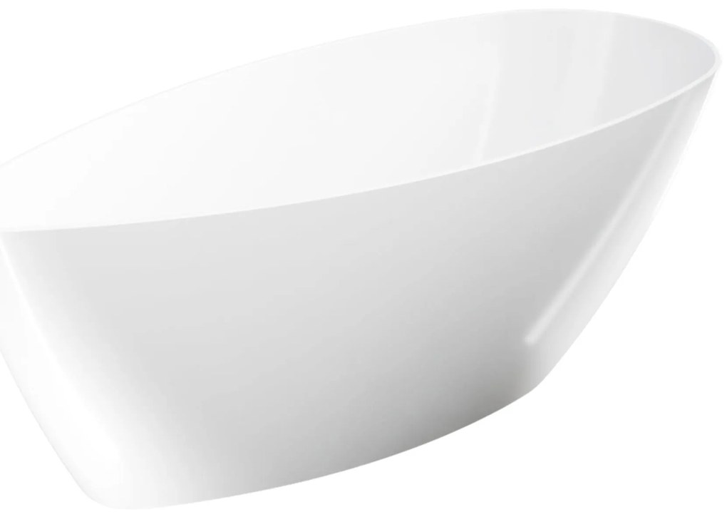 Wanna wolnostojąca SUZA owalna biała z konglomeratu 160 x 70 cm bez przelewu cienki rant | Różne kolory korków : Kolor korka - Chrom