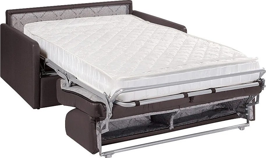 Kanapa 2-osobowa rozkładana typu express z szarej ekoskóry z siedziskiem z pianki z pamięcią kształtu - Powierzchnia 120 cm - Materac 18 cm CALIFE