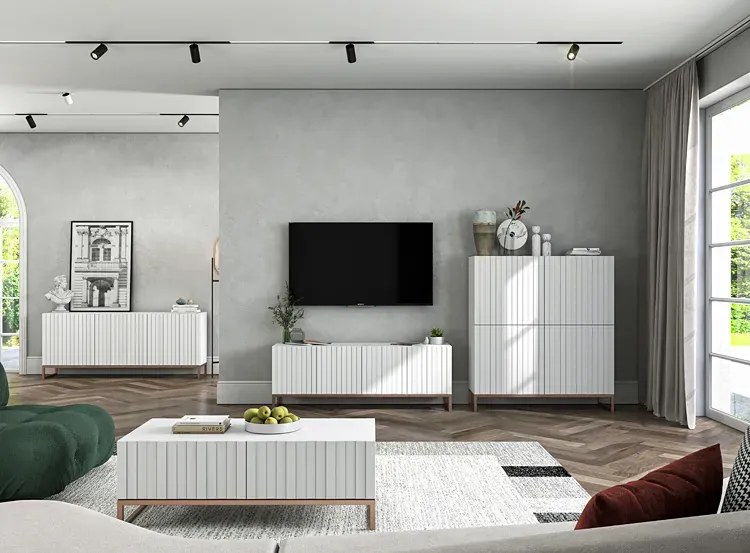 Biała komoda z lamelowym frontem B9-L68