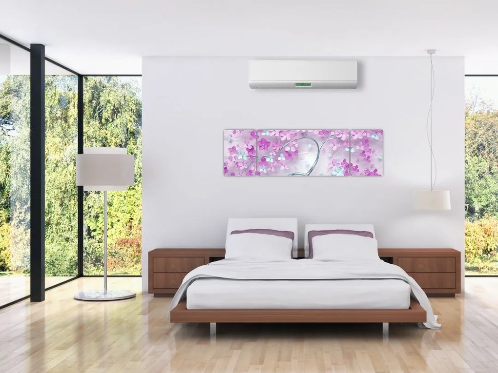 Obraz kwiatów na srebrnej łodydze - abstrakcja (170x50 cm)