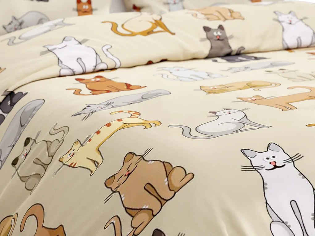PrzytulneMieszkanie.pl PrzytulneMieszkanie.pl Bawełniana pościel COLORED CATS BLEND kremowa Rozmiar pościeli: 70 x 90 cm | 140 x 200 cm