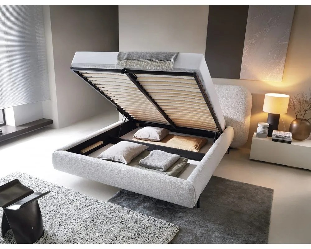 Beżowe tapicerowane łóżko dwuosobowe ze schowkiem ze stelażem 140x200 cm Pointt – ELTAP