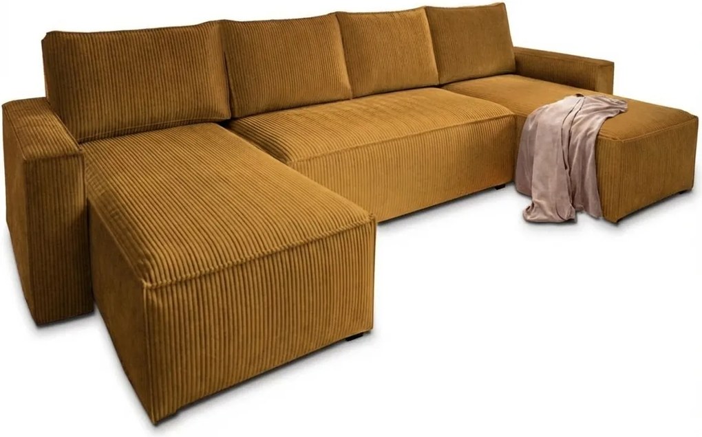 Narożnik w kształcie U SMART COSARO 295x140 cm, musztardowy