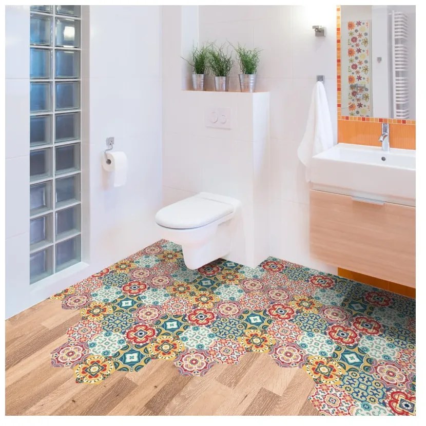 Zestaw 10 naklejek na podłogę Ambiance Floor Stickers Hexagons Lorena, 40x90 cm