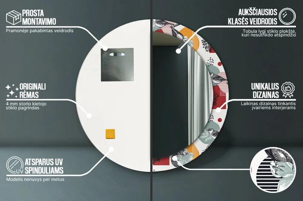 Abstrakcja z ptakami Lustro dekoracyjne okrągłe