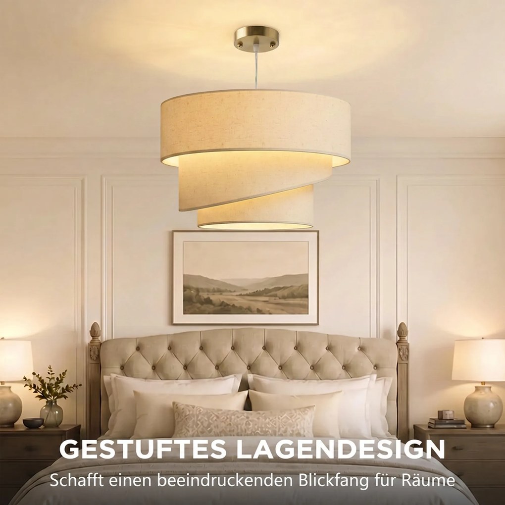HOMCOM Lampa wisząca z 3 kloszami w wyglądzie lnu, nowoczesna lampa sufitowa z regulacją wysokości, beżowa, żarówki nie są dołączone | Aosom PL