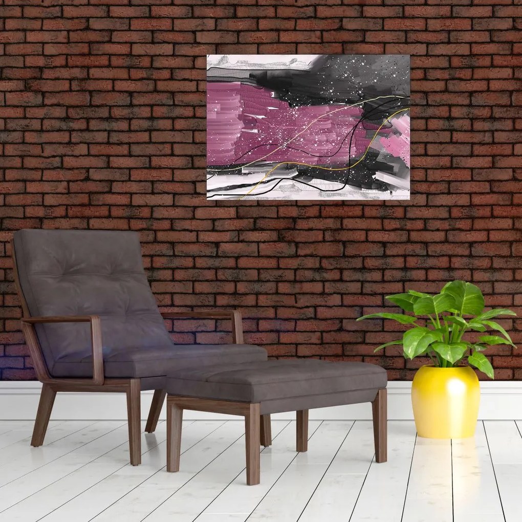 Obraz na szkle - Różowo - czarna abstrakcja (70x50 cm)