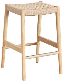 Wysoki Stołek 65 Cm Z Drewna Dębowego I Plecionej Liny Mara Naturalna - Sklum